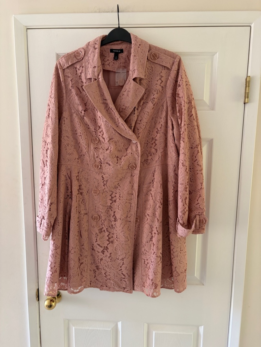 Sz 3X Torrid Dusty Rose Lace Double-Breasted Trench Coat
